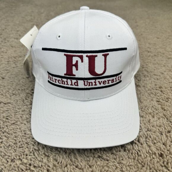 Fairchild University FU Hat The Game Split Bar Snapback White Red Letter Vtg Cap - Picture 1 of 10